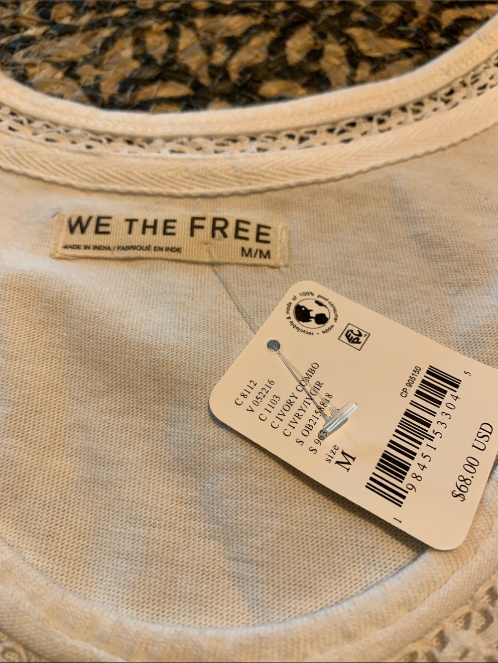 NWT We The Free Cream Tank with Multicolor Embroidered Bird - Picture 2 of 7